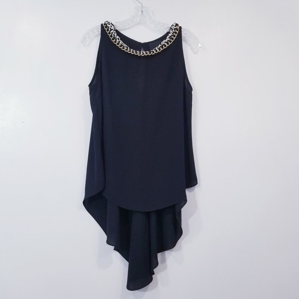 GREYLIN Black Braided Chain Neck Hi-Low Blouse Sleeveless
